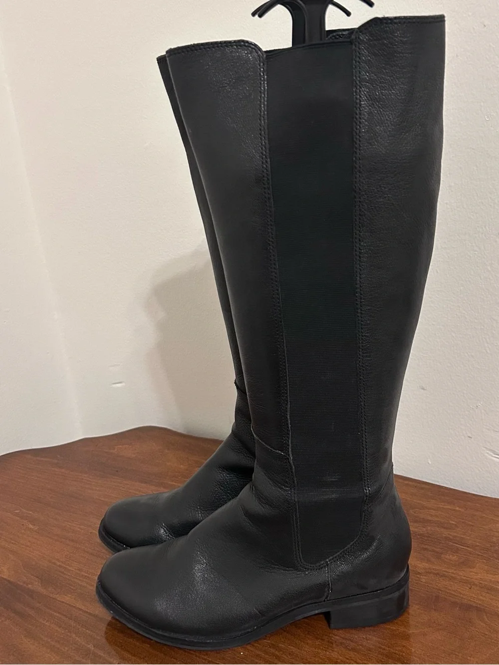 Cole Haan Black Tall Leather Boots Nike Air Stretch Back Sz 8
